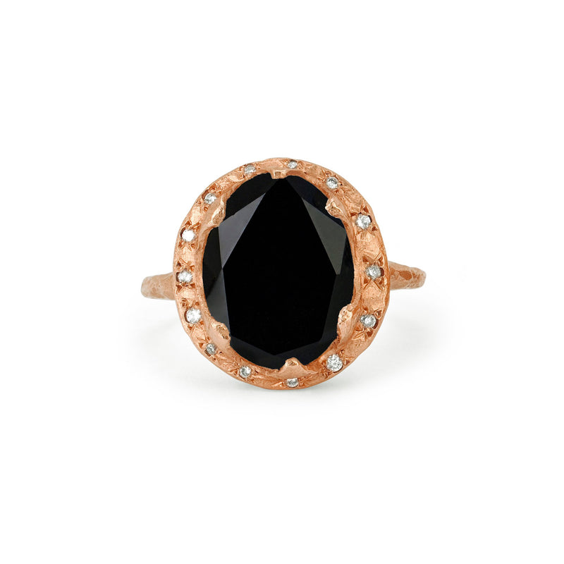 Queen Oval Onyx Ring with Sprinkled Diamonds Rose Gold 3  by Logan Hollowell Jewelry