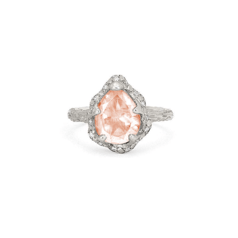 Baby Queen Water Drop Morganite Ring with Sprinkled Diamonds | Ready to Ship by Logan Hollowell Jewelry