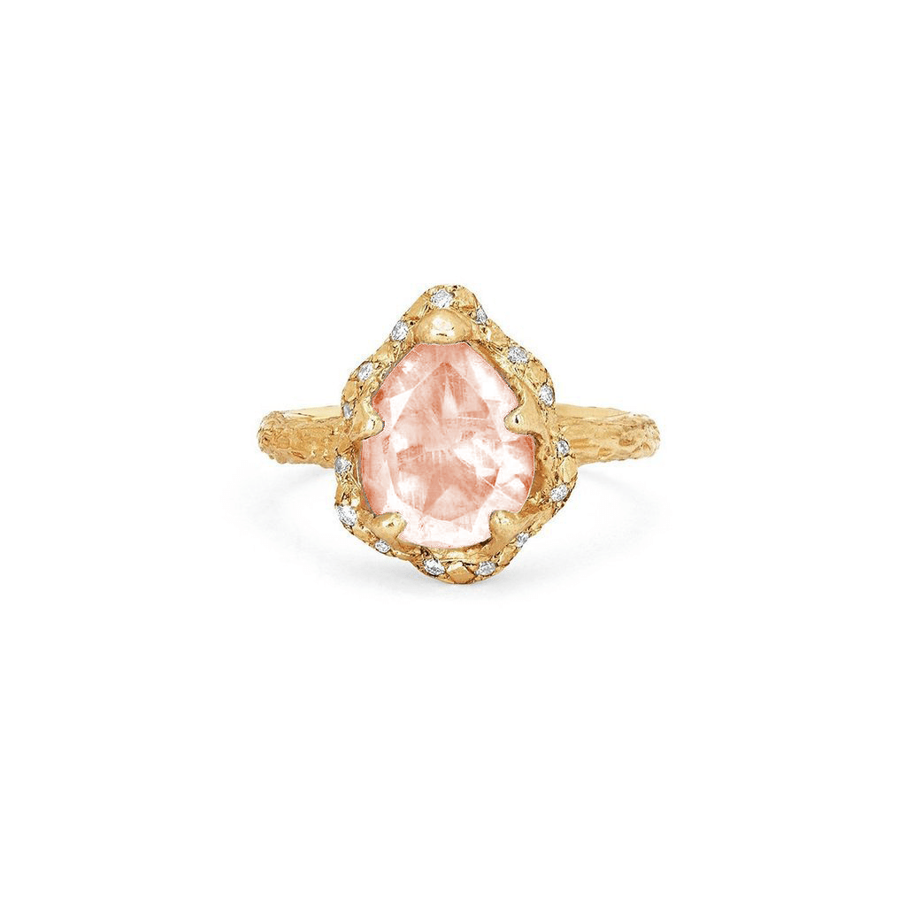 Baby Queen Water Drop Morganite Ring with Sprinkled Diamonds | Ready to Ship Yellow Gold 6 by Logan Hollowell Jewelry