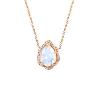 Baby Queen Water Drop Moonstone Necklace with Full Pavé Diamond Halo Rose Gold   by Logan Hollowell Jewelry