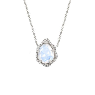 Baby Queen Water Drop Moonstone Necklace with Full Pavé Diamond Halo White Gold   by Logan Hollowell Jewelry