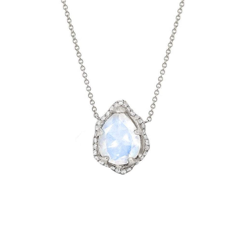 Baby Queen Water Drop Moonstone Necklace with Full Pavé Diamond Halo White Gold   by Logan Hollowell Jewelry