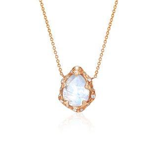 Baby Queen Water Drop Moonstone Necklace with Sprinkled Diamonds Rose Gold   by Logan Hollowell Jewelry