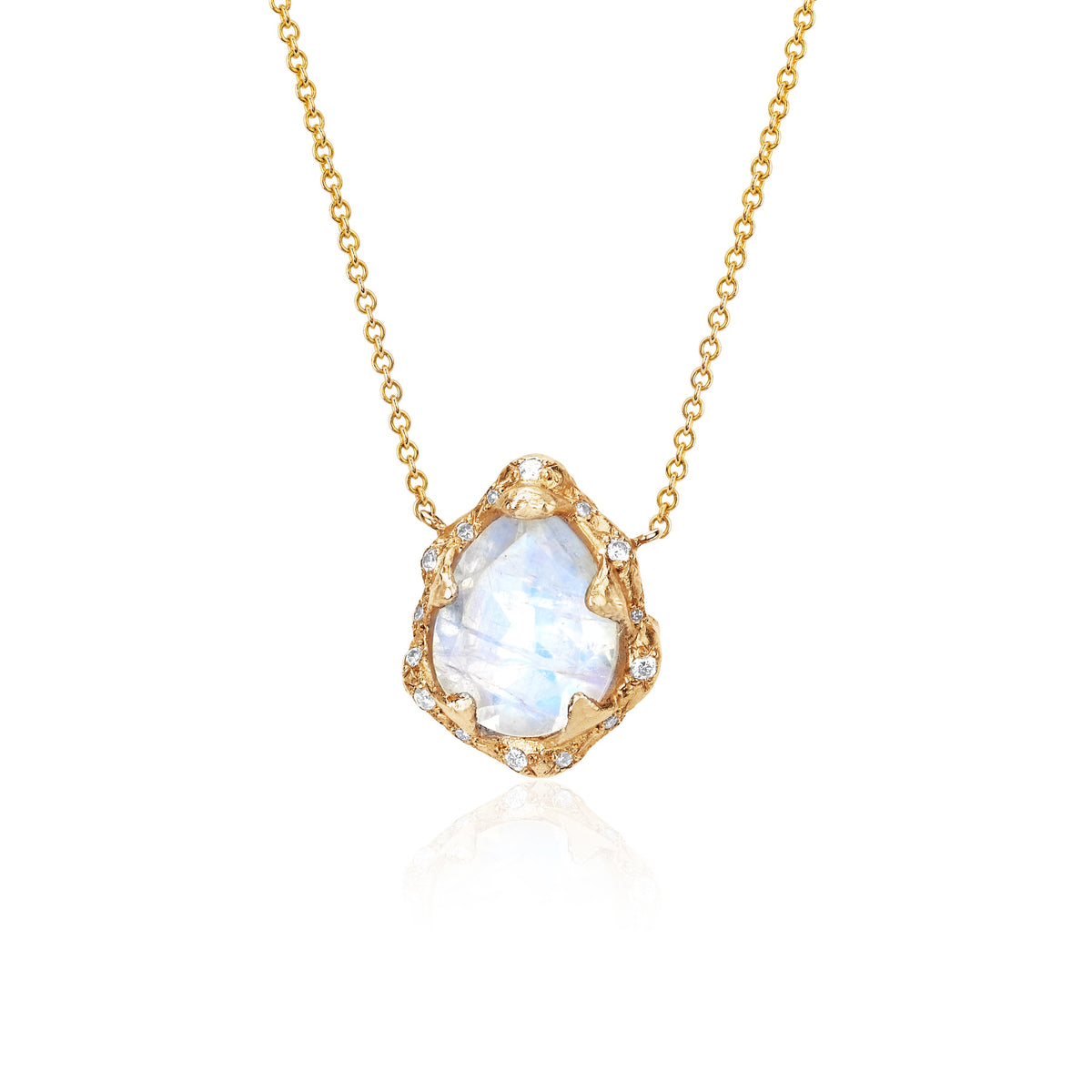 Baby Queen Water Drop Moonstone Necklace with Sprinkled Diamonds Yellow Gold   by Logan Hollowell Jewelry