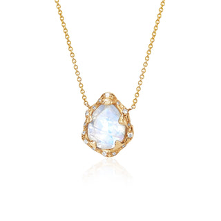 Baby Queen Water Drop Moonstone Necklace with Sprinkled Diamonds | Ready to Ship Yellow Gold   by Logan Hollowell Jewelry