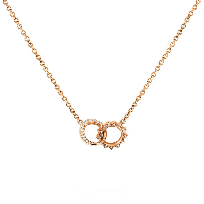 Petite Pavé Diamond Interlocking Unity Necklace Rose Gold 14"-15" by Logan Hollowell Jewelry