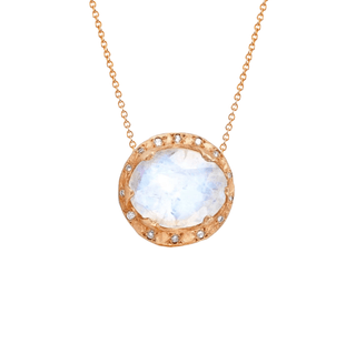 Baby Queen Oval Moonstone Necklace with Sprinkled Diamonds Rose Gold 16"  by Logan Hollowell Jewelry