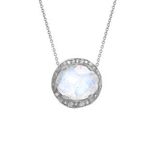 Baby Queen Oval Moonstone Necklace with Sprinkled Diamonds White Gold 16"  by Logan Hollowell Jewelry