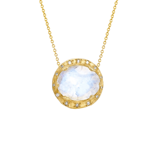 Baby Queen Oval Moonstone Necklace with Sprinkled Diamonds Yellow Gold 16"  by Logan Hollowell Jewelry