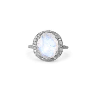 Baby Queen Oval Moonstone Ring with Sprinkled Diamonds White Gold 4  by Logan Hollowell Jewelry