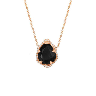Baby Queen Water Drop Onyx Necklace with Full Pavé Diamond Halo Rose Gold   by Logan Hollowell Jewelry