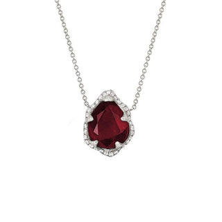 Baby Queen Water Drop Ruby Necklace with Full Pavé Diamond Halo White Gold   by Logan Hollowell Jewelry