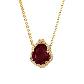 Baby Queen Water Drop Ruby Necklace with Sprinkled Diamonds Yellow Gold   by Logan Hollowell Jewelry