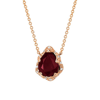 Baby Queen Water Drop Ruby Necklace with Sprinkled Diamonds Rose Gold   by Logan Hollowell Jewelry