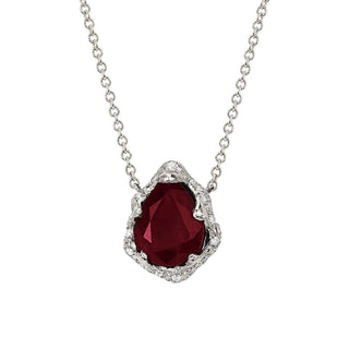 Baby Queen Water Drop Ruby Necklace with Sprinkled Diamonds White Gold   by Logan Hollowell Jewelry
