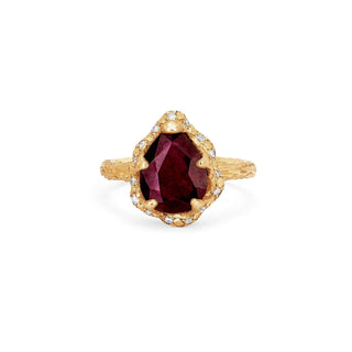 Baby Queen Water Drop Ruby Ring with Sprinkled Diamonds Yellow Gold 5  by Logan Hollowell Jewelry