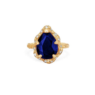18k Premium Baby Queen Water Drop Sapphire Ring with Sprinkled Diamond Halo Yellow Gold 5  by Logan Hollowell Jewelry