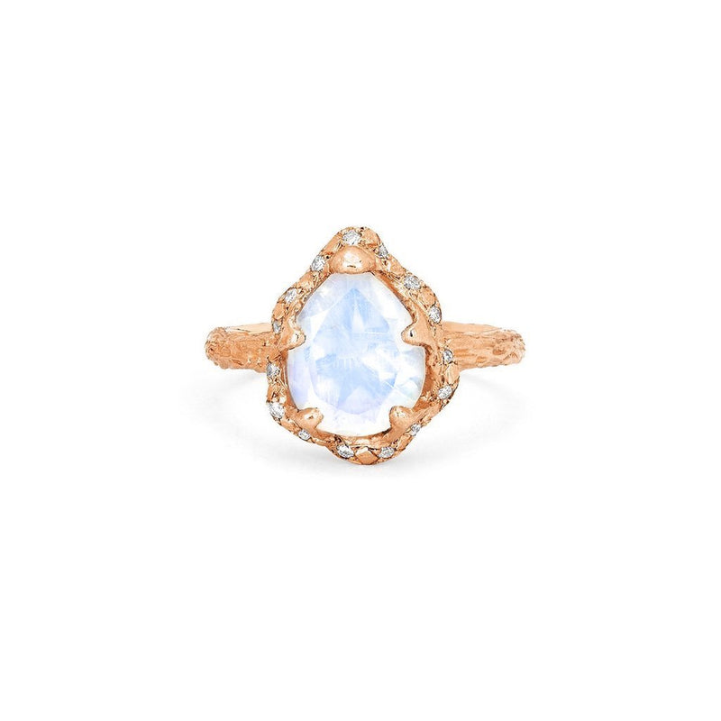 Baby Queen Water Drop Moonstone Ring with Sprinkled Diamonds Rose Gold 3  by Logan Hollowell Jewelry