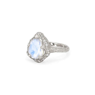 Baby Queen Water Drop Moonstone Ring with Sprinkled Diamonds    by Logan Hollowell Jewelry