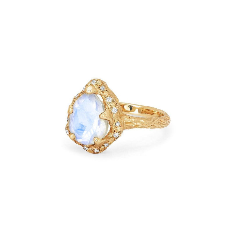 Baby Queen Water Drop Moonstone Ring with Sprinkled Diamonds    by Logan Hollowell Jewelry