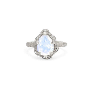 Baby Queen Water Drop Moonstone Ring with Sprinkled Diamonds White Gold 4  by Logan Hollowell Jewelry