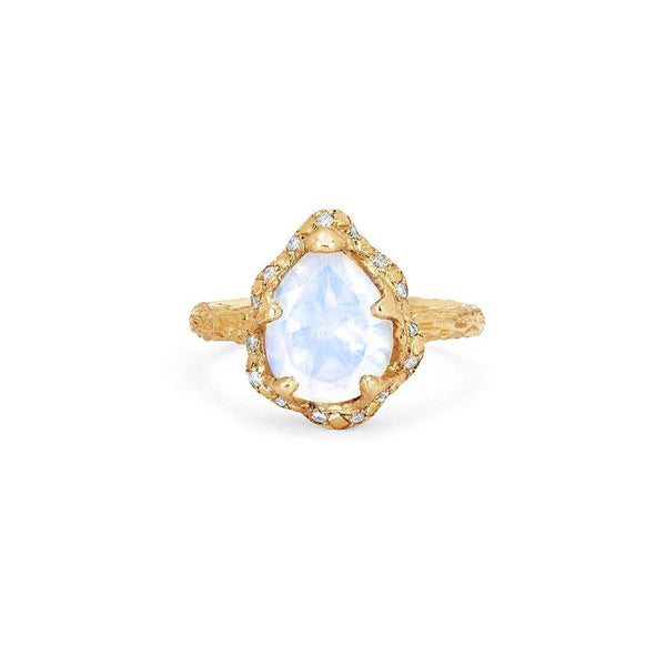 Baby Queen Water Drop Moonstone Ring with Sprinkled Diamonds Yellow Gold 3  by Logan Hollowell Jewelry
