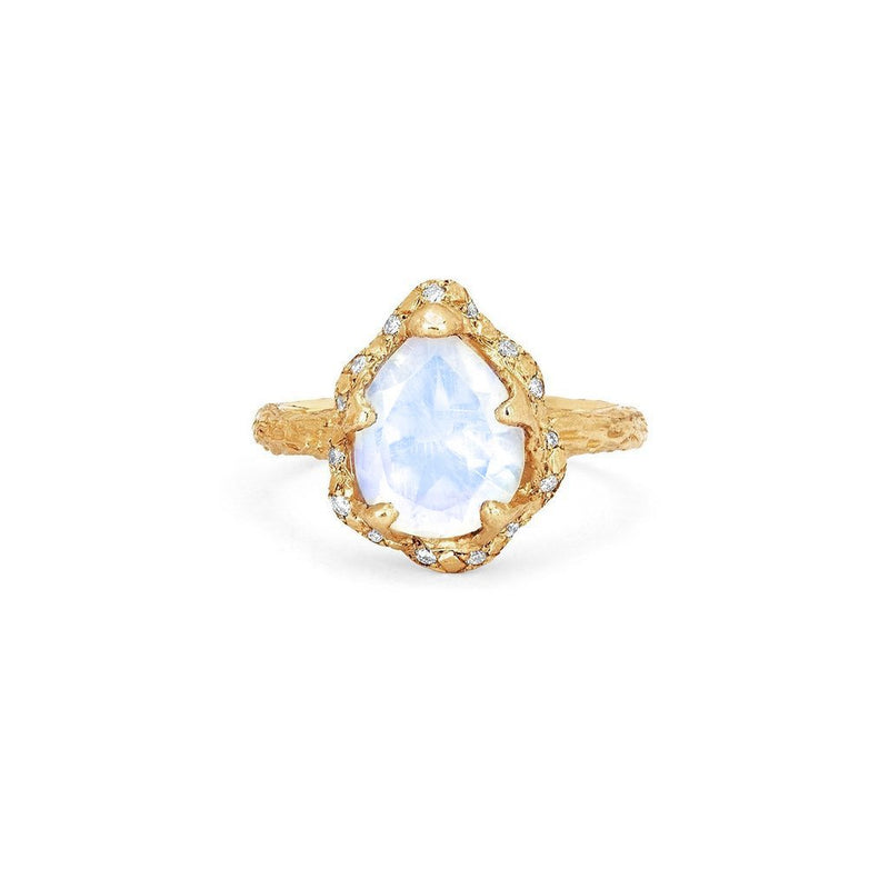 Baby Queen Water Drop Moonstone Ring with Sprinkled Diamonds Yellow Gold 3  by Logan Hollowell Jewelry