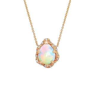 Baby Queen Water Drop White Opal Necklace with Sprinkled Diamonds 16"-18" Rose Gold  by Logan Hollowell Jewelry