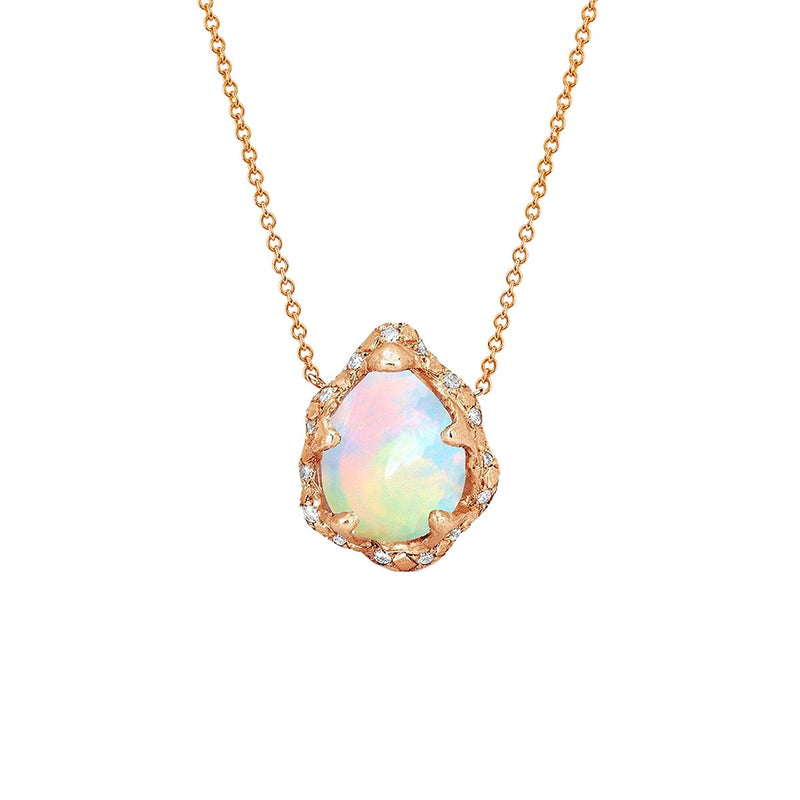 Baby Queen Water Drop White Opal Necklace with Sprinkled Diamonds Rose Gold 16-18" by Logan Hollowell Jewelry