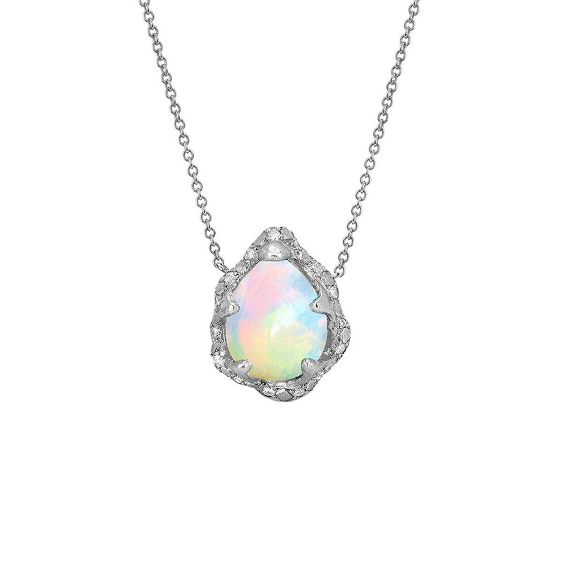 Baby Queen Water Drop White Opal Necklace with Sprinkled Diamonds White Gold 16-18" by Logan Hollowell Jewelry