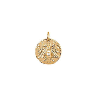 Baby Bee Coin Charm with Single Diamond | Ready to Ship Yellow Gold   by Logan Hollowell Jewelry
