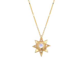 North Star Moonstone Necklace with Diamonds Twinkle Chain Yellow Gold 16" by Logan Hollowell Jewelry