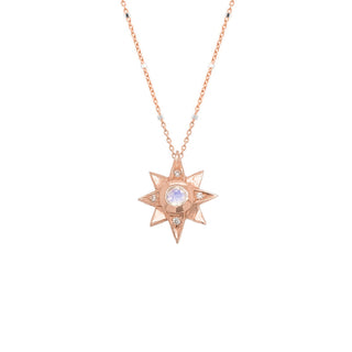 North Star Moonstone Necklace with Diamonds Twinkle Chain Rose Gold 16" by Logan Hollowell Jewelry