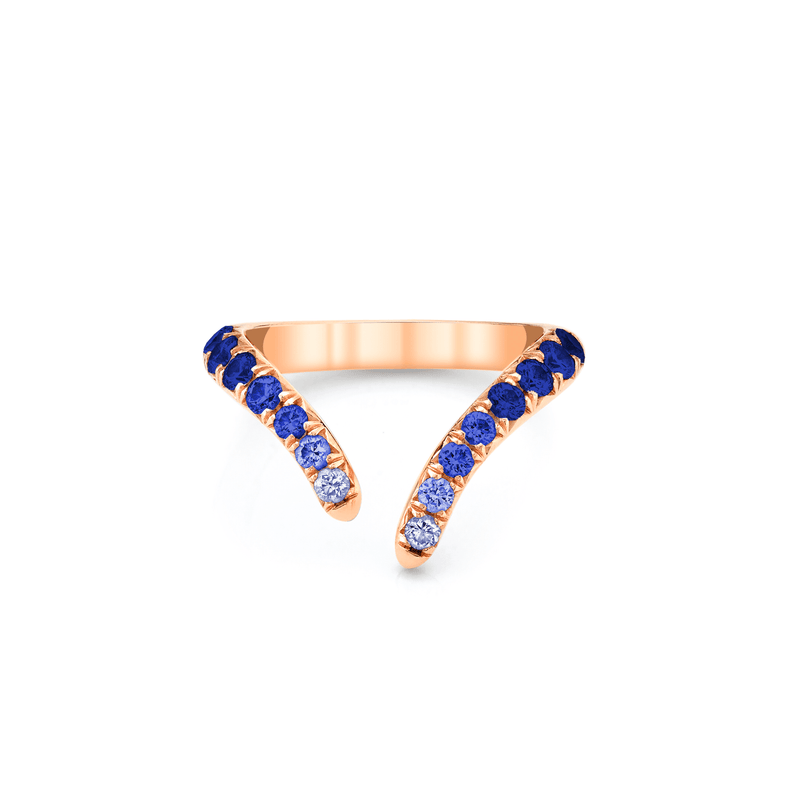 French Pavé Blue Sapphire Tusk Ring Rose Gold 3 by Logan Hollowell Jewelry