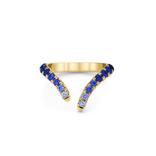 French Pavé Blue Sapphire Tusk Ring 4.5 Yellow Gold  by Logan Hollowell Jewelry