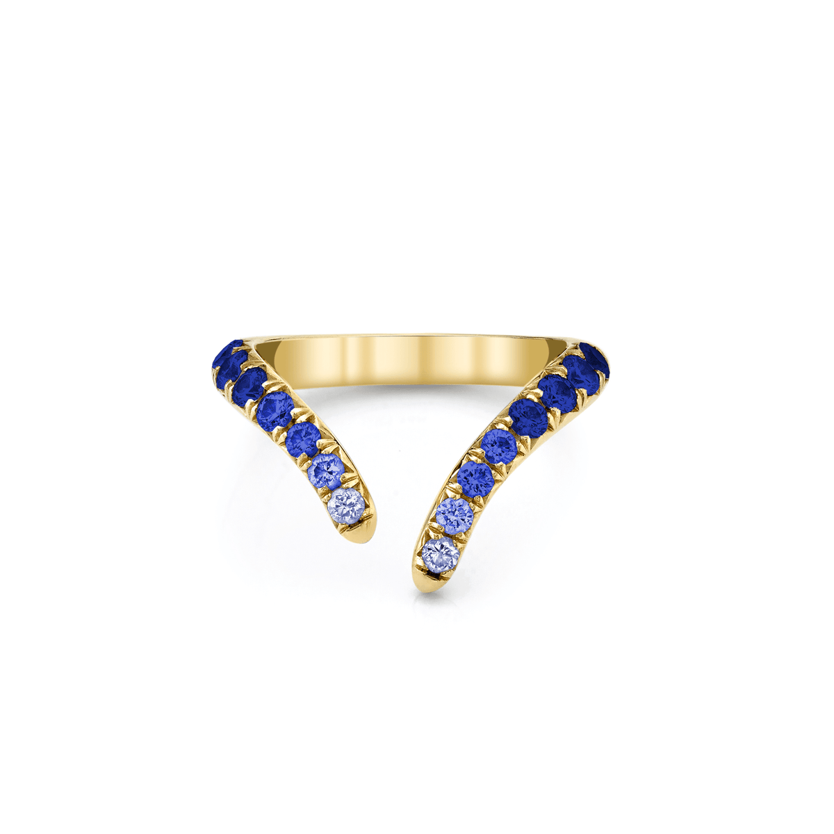 French Pavé Blue Sapphire Tusk Ring Yellow Gold 3 by Logan Hollowell Jewelry