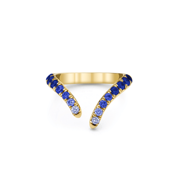 French Pavé Blue Sapphire Tusk Ring Yellow Gold 3 by Logan Hollowell Jewelry