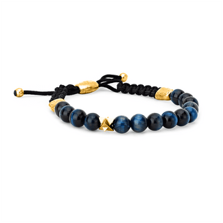 LH x JA Akasha Blue Tiger's Eye Mala Bead Bracelet with 18k Merkaba Yellow Gold   by Logan Hollowell Jewelry