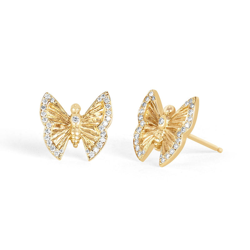 Metamorphosis Butterfly Studs Yellow Gold Single by Logan Hollowell Jewelry