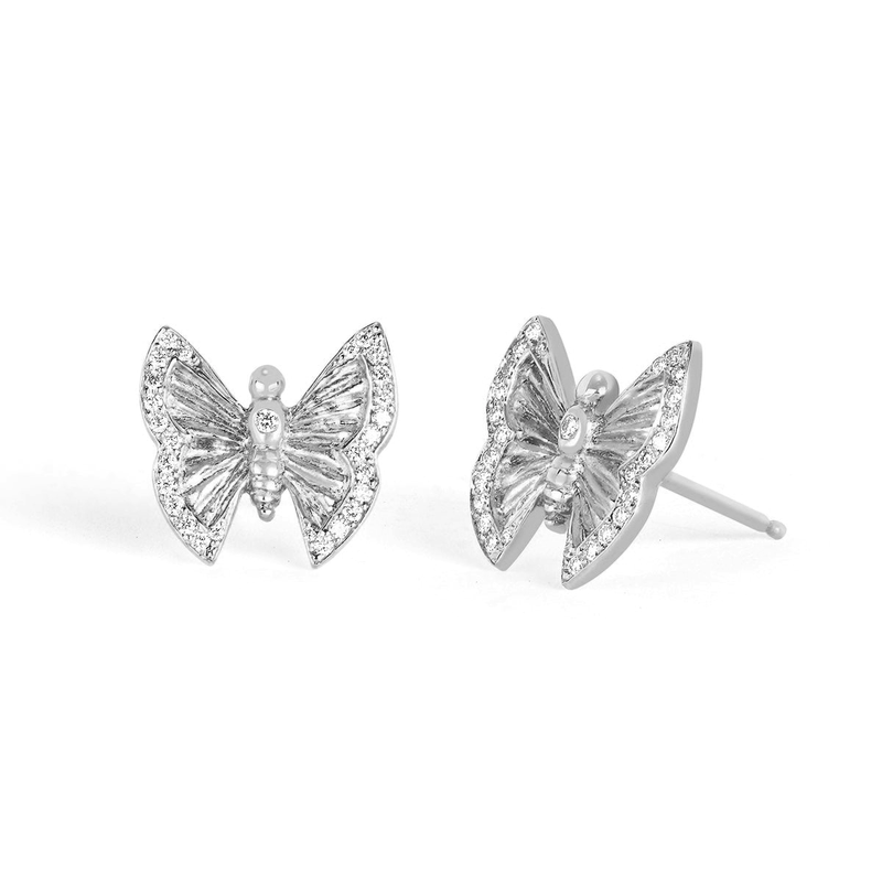 Metamorphosis Butterfly Studs White Gold Single by Logan Hollowell Jewelry