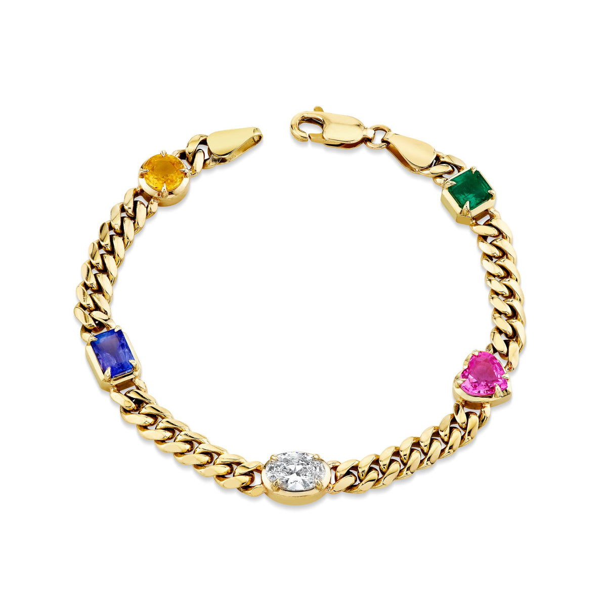 Rainbow Cuban Queen Bracelet 7" Yellow Gold by Logan Hollowell Jewelry