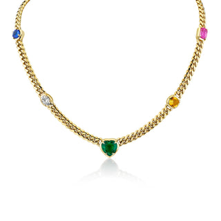 Rainbow Cuban Choker w/ Emerald Heart Center Yellow Gold 13-14"  by Logan Hollowell Jewelry