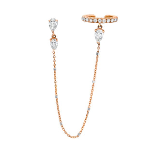 French Pave Ear Cuff with Triple Water Drop Diamond Twinkle Earring Rose Gold   by Logan Hollowell Jewelry