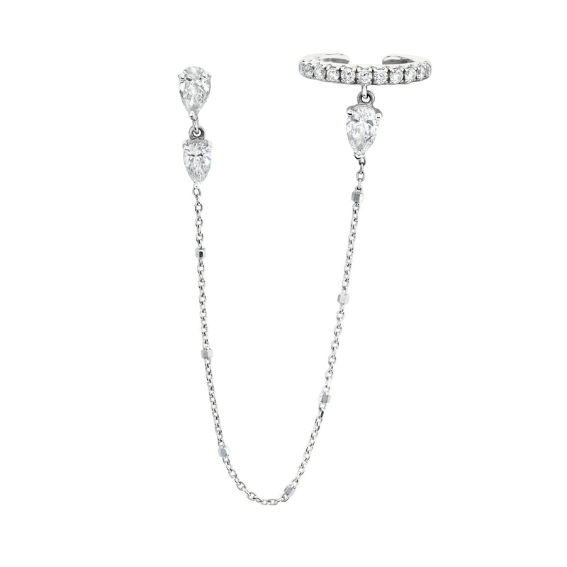 Water Drop Diamond Cuff Earring White Gold by Logan Hollowell Jewelry