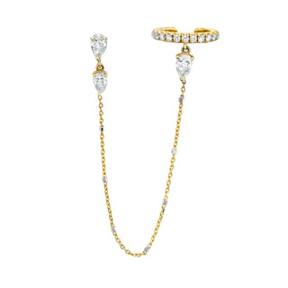 French Pave Ear Cuff with Triple Water Drop Diamond Twinkle Earring Yellow Gold   by Logan Hollowell Jewelry