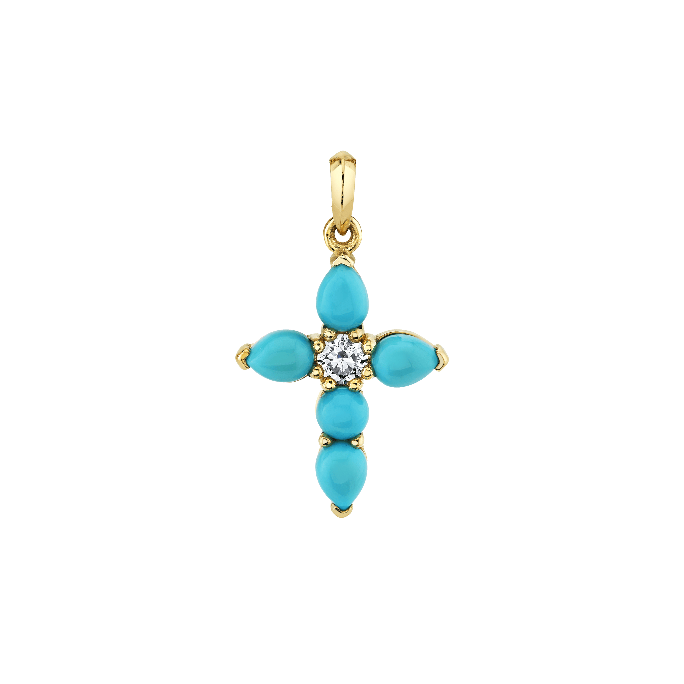 Medium Turquoise & Diamond Faith Pendant Yellow Gold by Logan Hollowell Jewelry