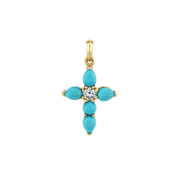 Medium Turquoise & Diamond Faith Pendant Yellow Gold by Logan Hollowell Jewelry