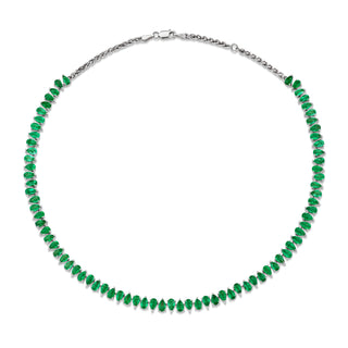 Reverse Water Drop Emerald Tennis Necklace White Gold   by Logan Hollowell Jewelry