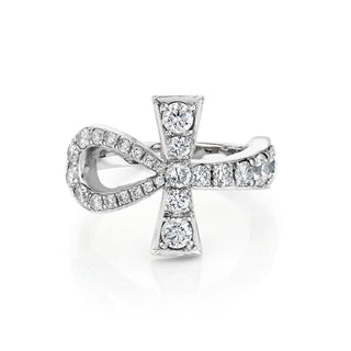 Eternal Ankh Graduated Diamond Pavé Ring 4 White Gold  by Logan Hollowell Jewelry