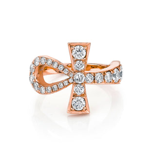 Eternal Ankh Graduated Diamond Pavé Ring 4 Rose Gold  by Logan Hollowell Jewelry